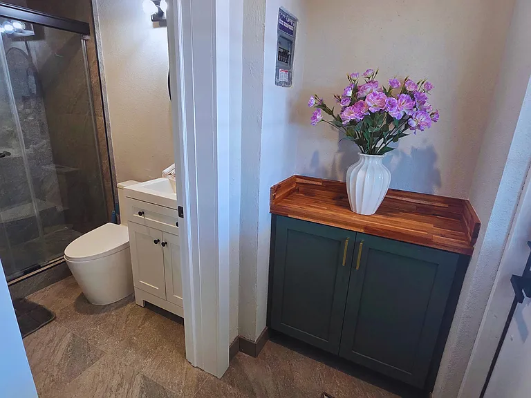 Tasteful vase arrangement brings beauty and comfort to the space.