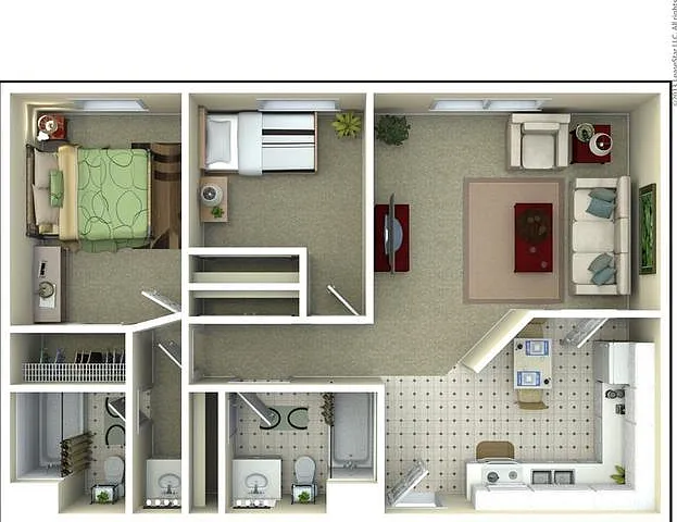 2 bed 2 bath 850 sq.ft.