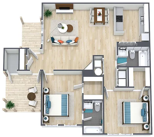 Floor plan 2BR - 2BTH Renovated