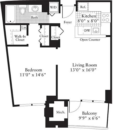 Floor plan 1 Bedroom B