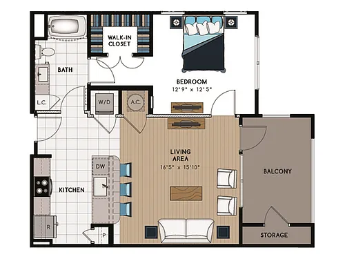 Floor plan 1 Bed, 1 Bath A (140% Income Restricted)