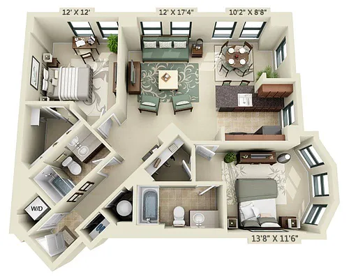 Floor plan Two Bedroom B2D