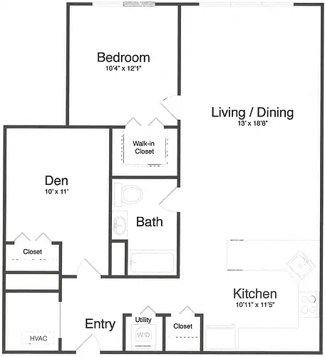 Floor plan 1 Bed/1 Bath Den-1S