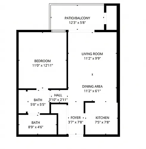 Floor plan 1 Bedroom 1 Bathroom Renovated