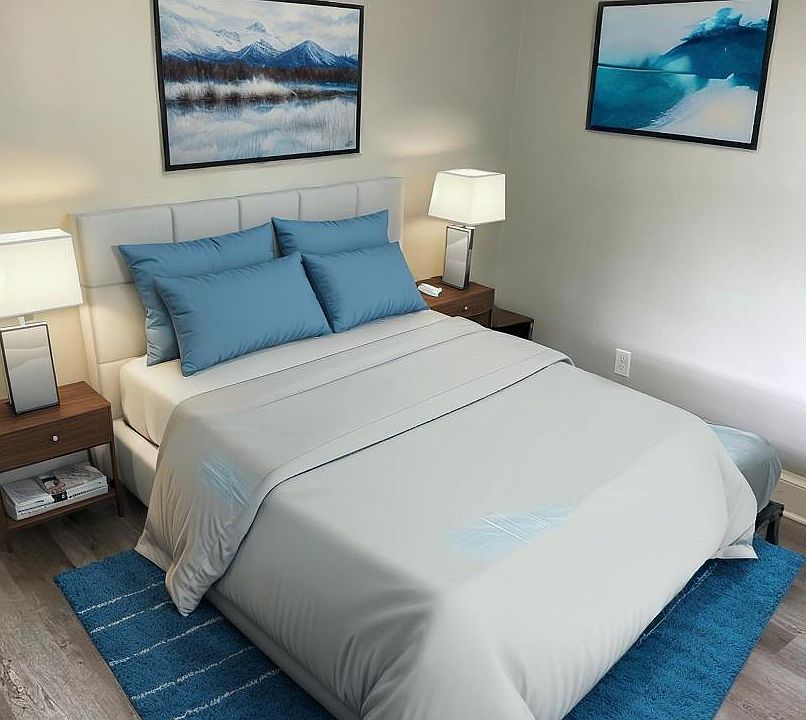 Each fully renovated bedroom features modern finishes and comes complete with a desk, chair, dresser, closet, and nightstand