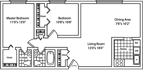Floor plan 2 Bedroom 1 Bathroom withoutBalcony