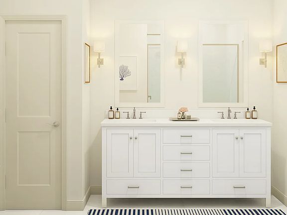 Primary bath with freestanding vanity