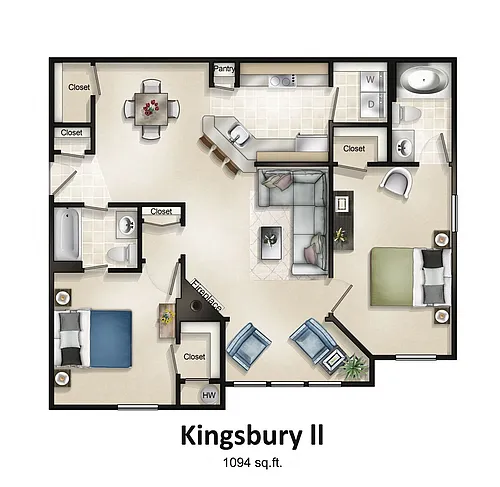 Floor plan 2 Bedroom 2 Bath with Sunroom Kingsbury II