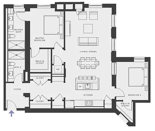Floor plan 08 - floors 2-3 - 2b2b - E Side