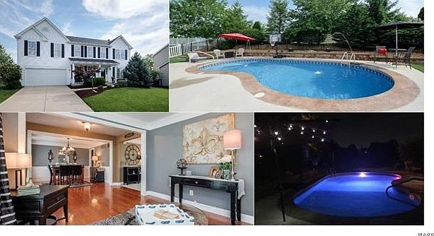 Exterior elevation, newer in ground pool (3yrs old) with fountains, lights, umbrella holder, pool cover, vacuum robot, and a picture of the gorgeous entry