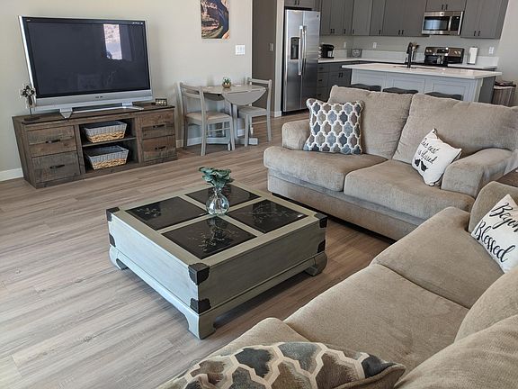 Large living room with patio doors