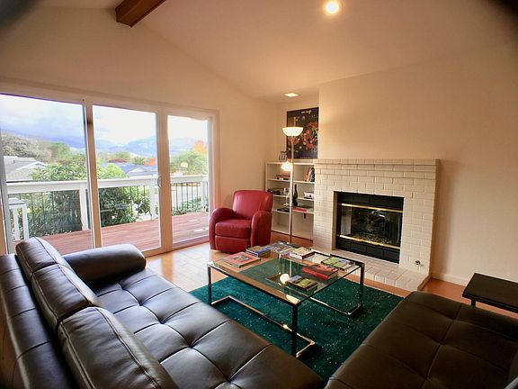 Living room with gas fireplace and VIEWS!