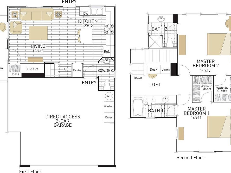 Floor plan (2 floors, end unit, no patio)