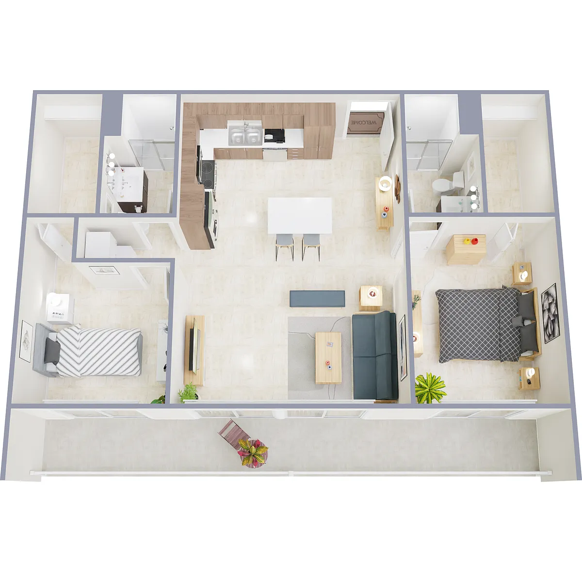 Floor plan 2 Bedroom, 2 Bathroom