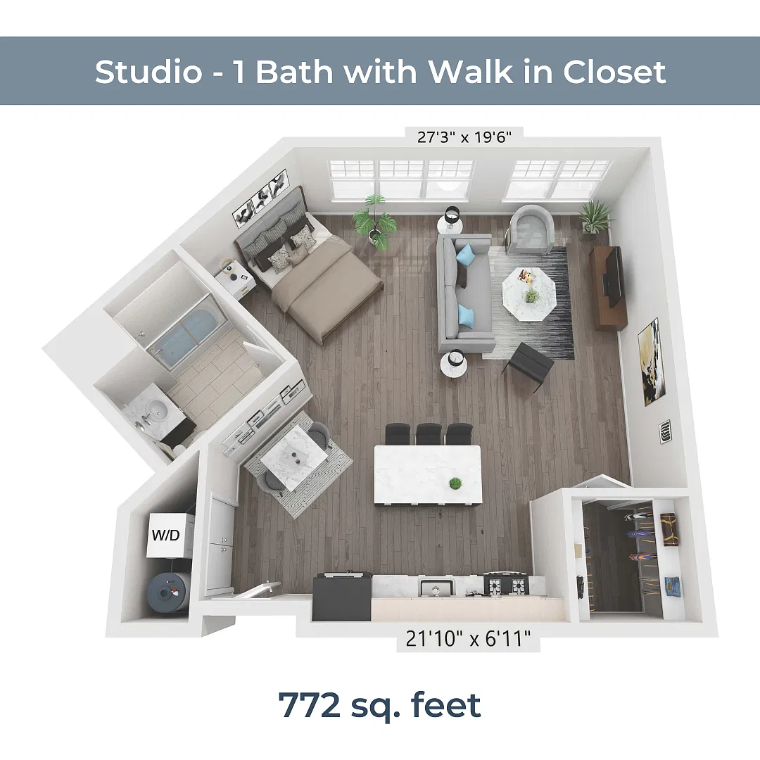 Floor plan Studio 1 Bath w Large Closet