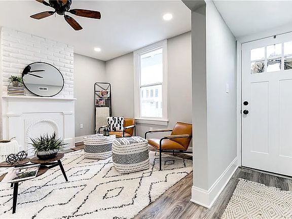 staged living room view from hall