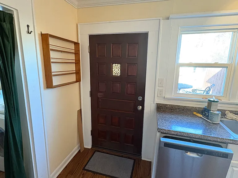 Kitchen and door to backyard.