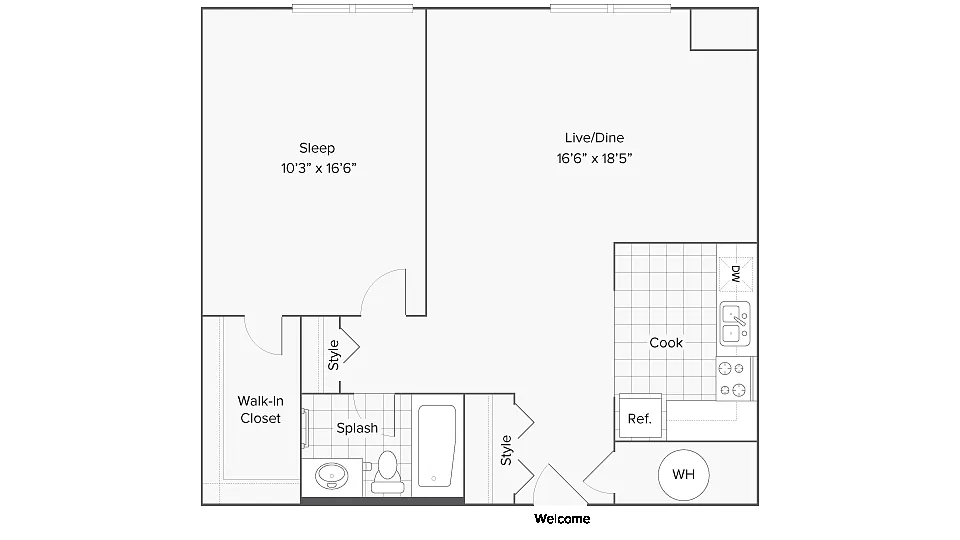 Floor plan 1BR x 1BA - Dean - Amherst