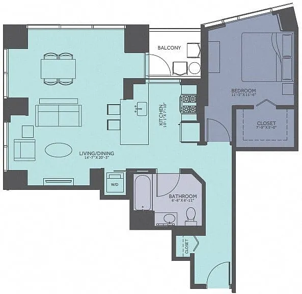 Floor plan 1 Bedroom 03-Tower