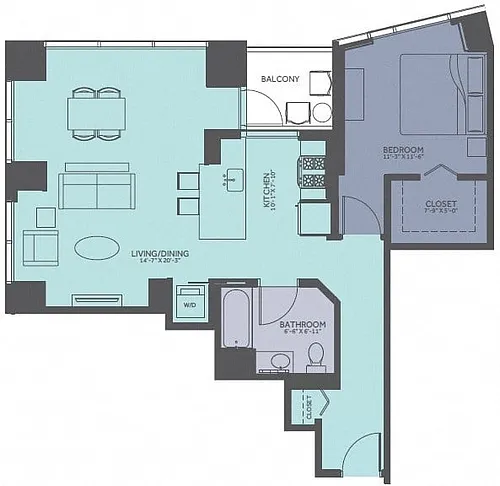 Floor plan 1 Bedroom 03-Tower