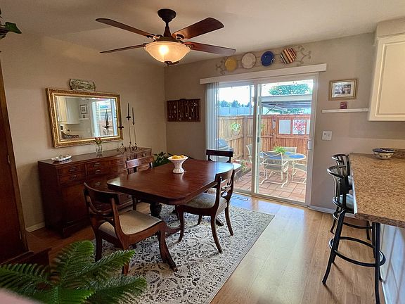 Dining area with view of back patio
