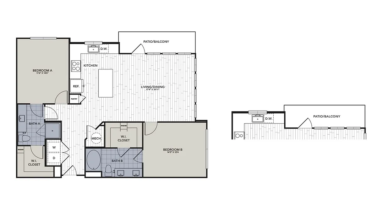 Floor plan Two Bedroom, Two Bathroom