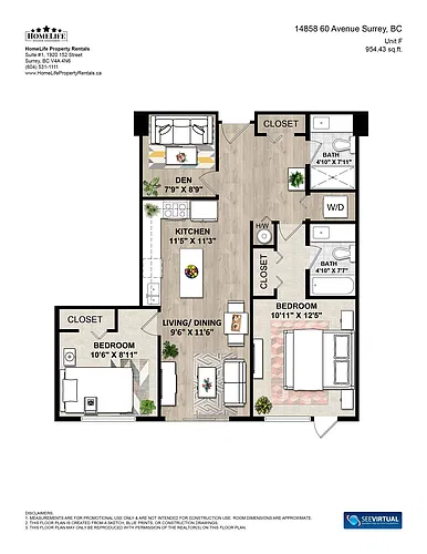 Floor plan Kenzie Modern 2 Bedroom + Den Home With AC & Under