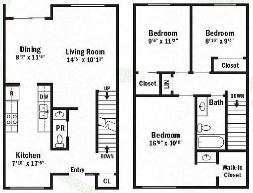 Floor plan 3 Bedroom Townhouse with Full Basement