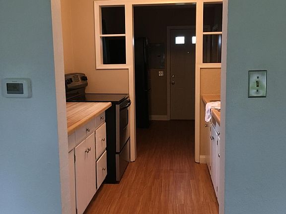 Kitchen into the eating area.