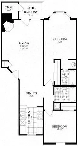 Floor plan 2 Bed, 2 Bath 888 SF 22