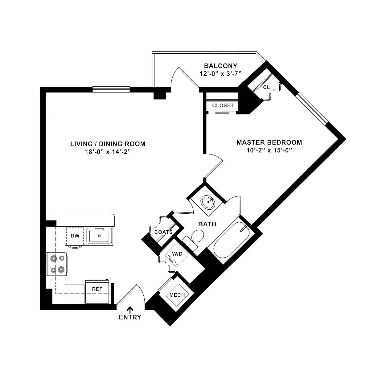 Floor plan 1 Bed/1 Bath-A06R