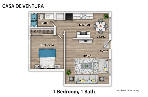 Floor plan 1 Bedroom, 1 Bath