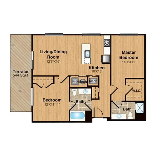 Floor plan B6 | 2 Bed | 2 Bath