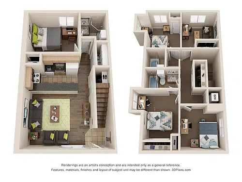 Floor plan 5 BR 3 Ba 2 Story Townhome Style