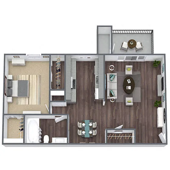 Floor plan A1: 1 Bed 1 Bath