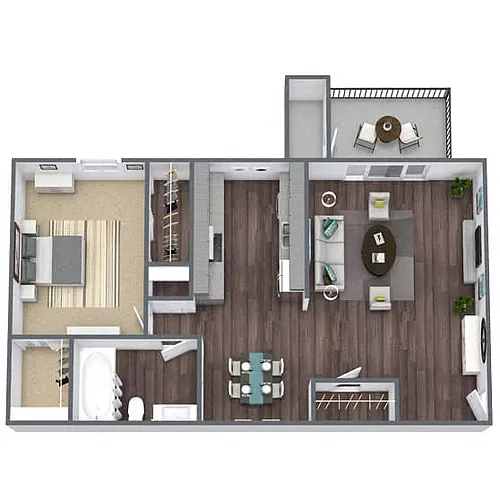Floor plan A1: 1 Bed 1 Bath