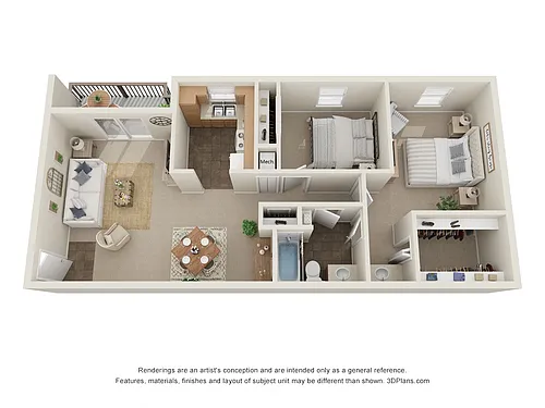 Floor plan 2 Bed, 1 Bath B Income-Restricted