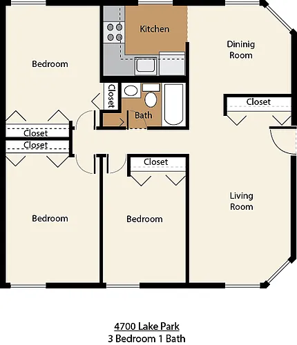 Floor plan 3 Bed 1 Bath