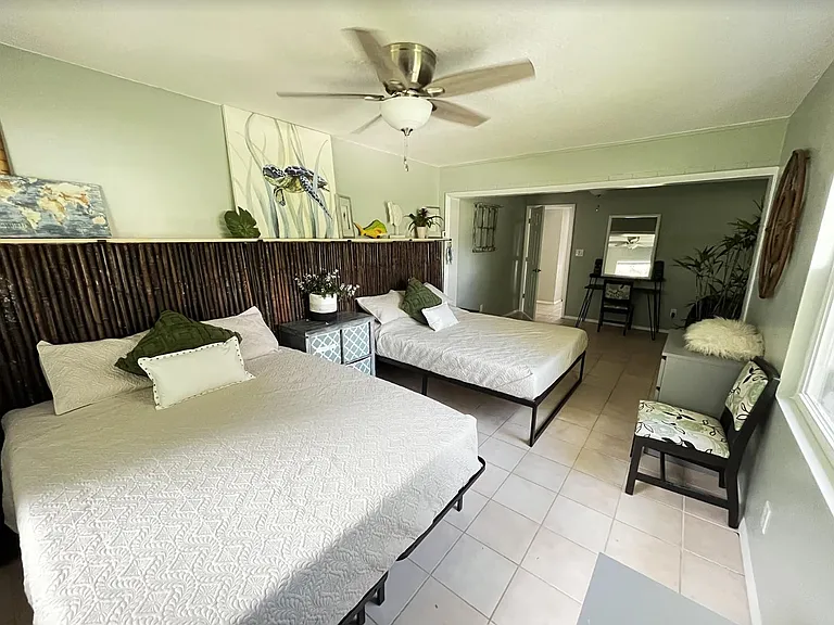 Bedroom #2 with two Queen Beds and desk area