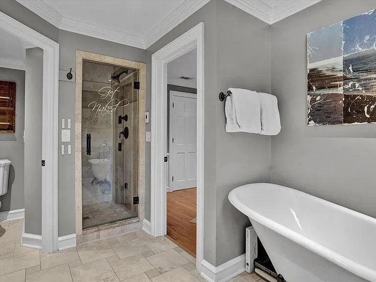 Master bath, radiant heat floors, steam shower with body jets