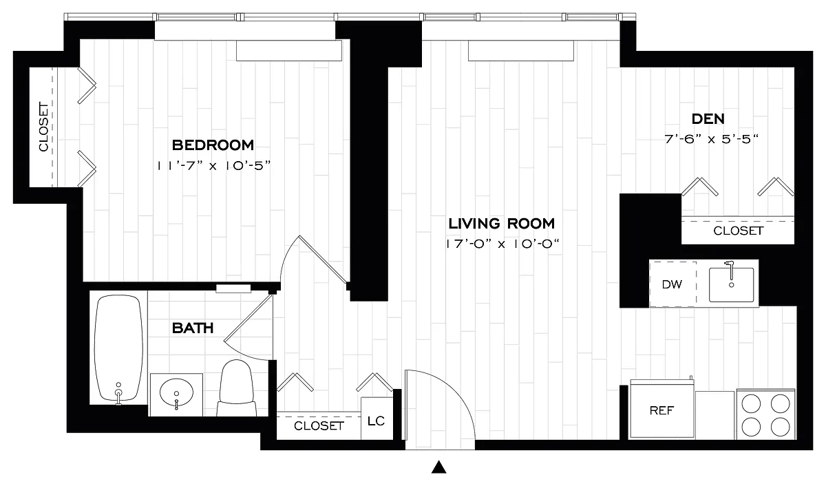 Floor plan 1 Bed/1 Bath Den-A02