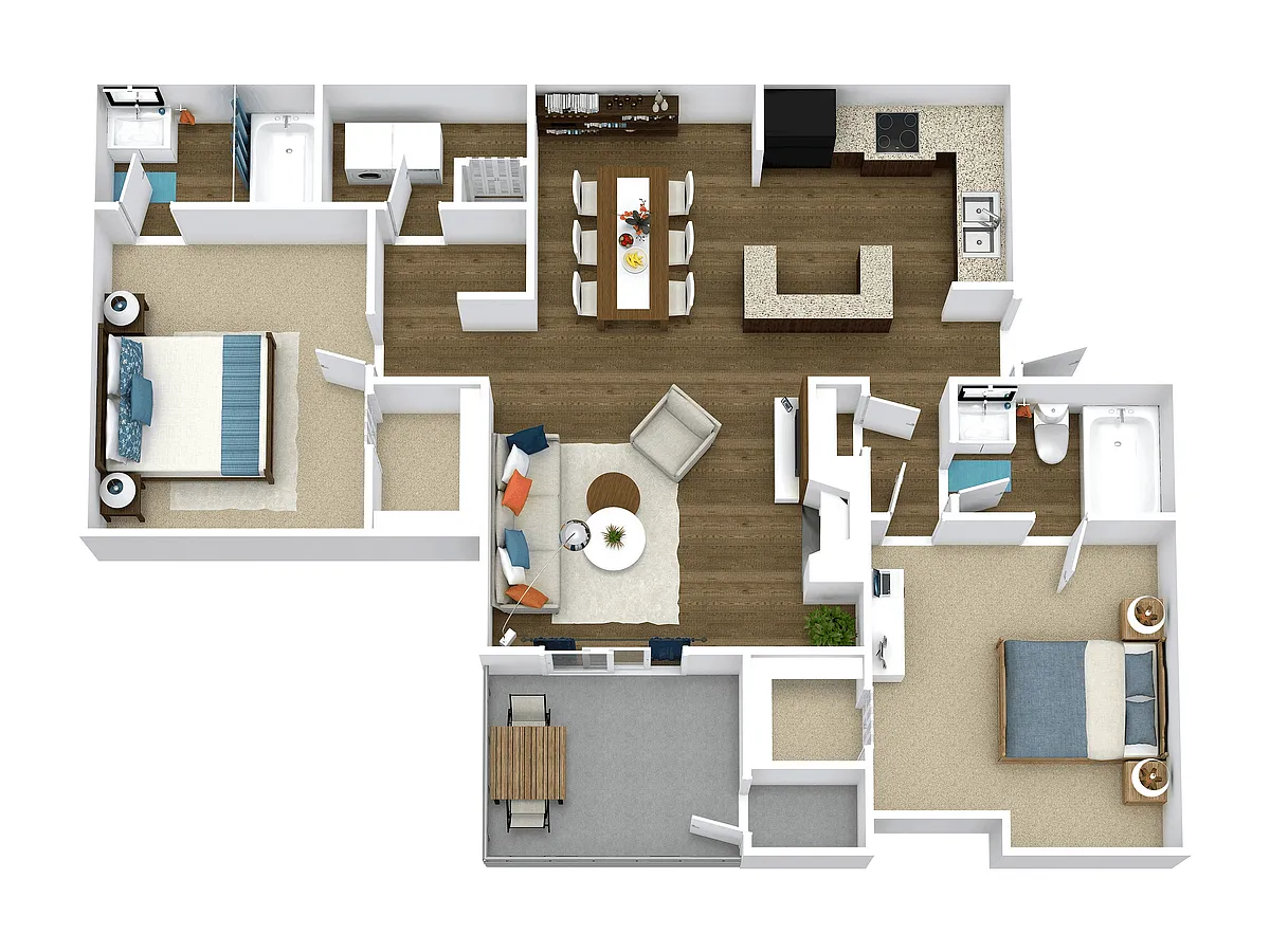 Floor plan 2 Bed, 2 Bath A (60% Income Restricted)