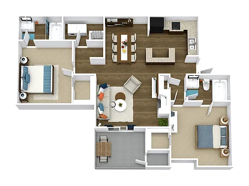 Floor plan 2 Bed, 2 Bath A (60% Income Restricted)