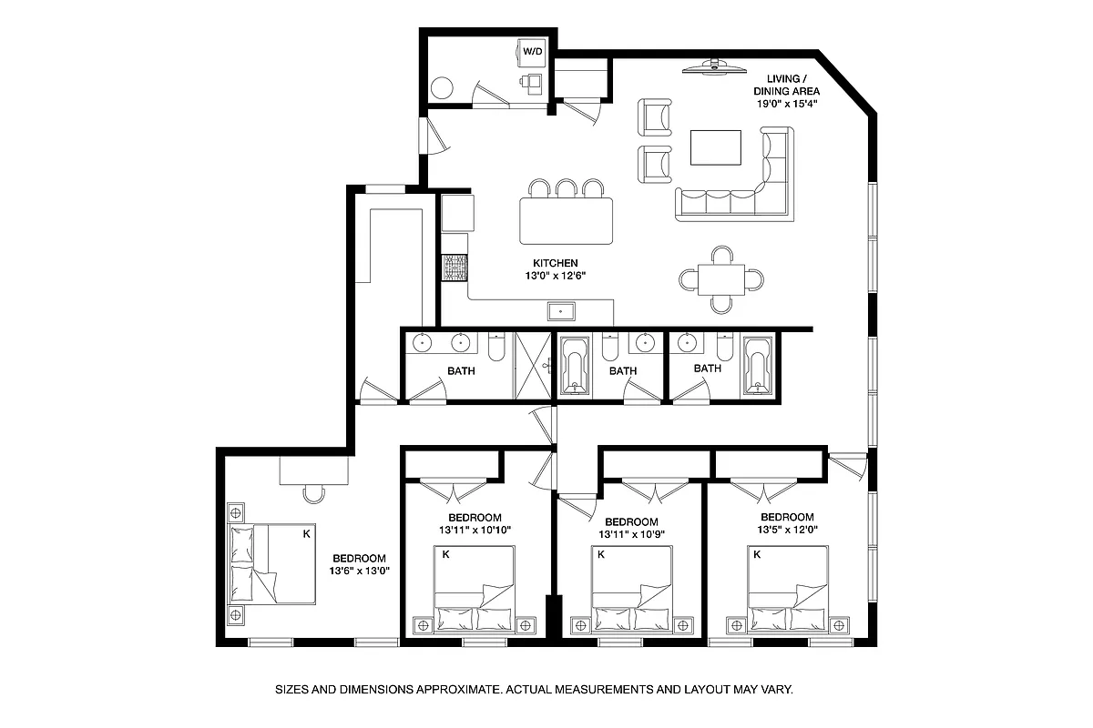 Floor plan 4 Bed - 3 Bath South