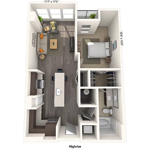 Floor plan Traditional 1x1 698-751 SF