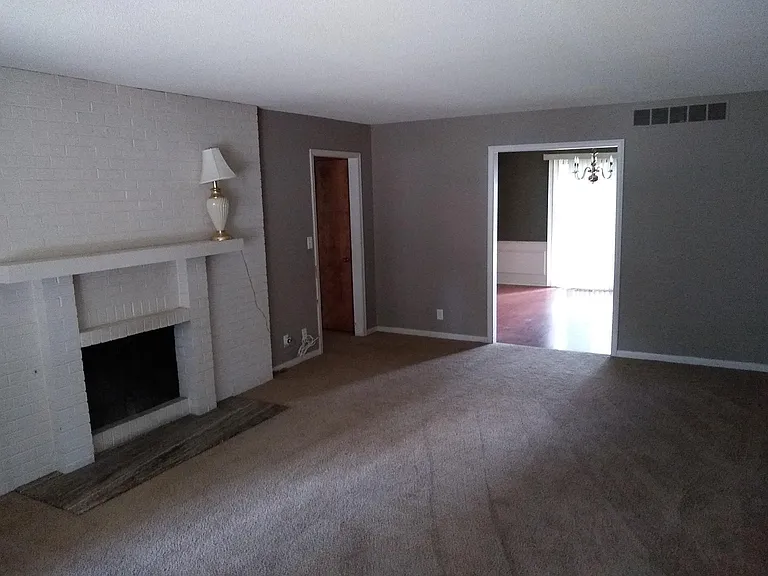 Oversized living room for furniture and TV.