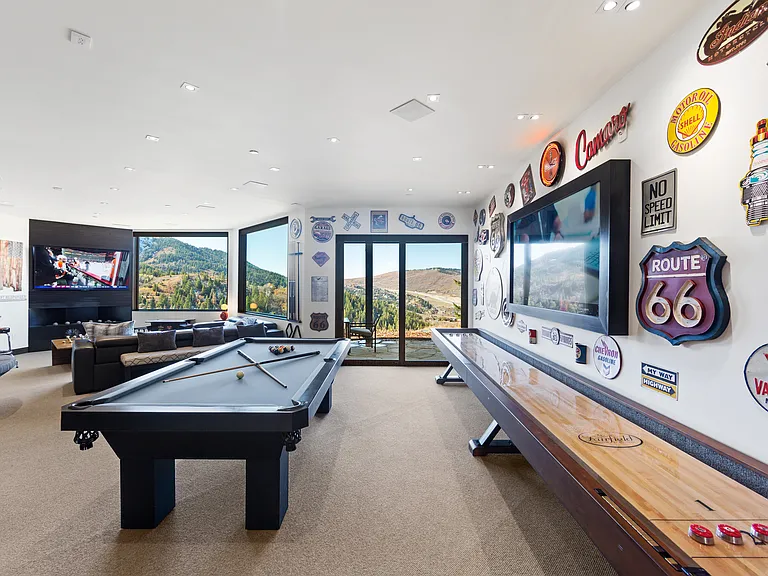 Game room: 
Pool table
Ping pong topper
Shuffle board