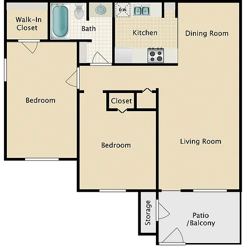Floor plan 2 Bedroom 1 Bath