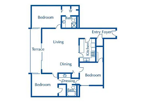 Floor plan Three Bedroom, Two Bathroom
