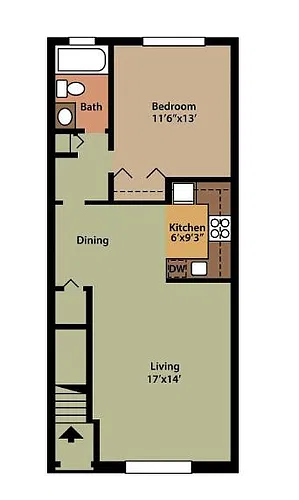 Floor plan 1 Bed, 1 Bath Classic
